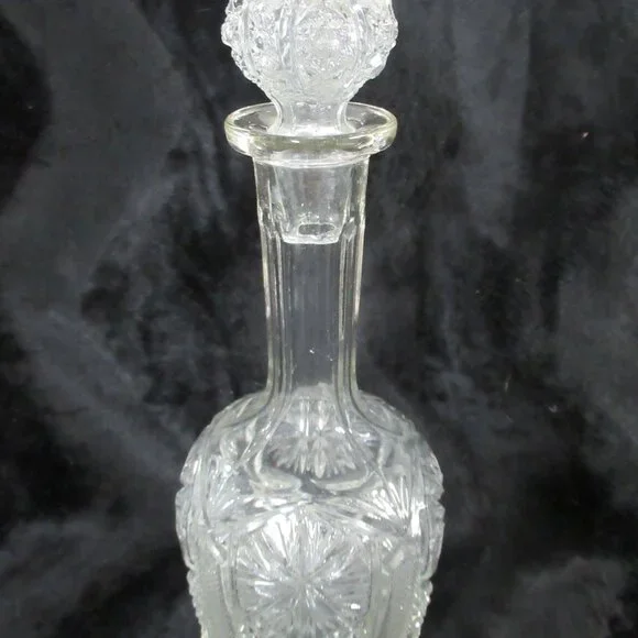 Vintage Clear-Cut Glass Decanter with Tray and 6 Glasses Bar Accessories